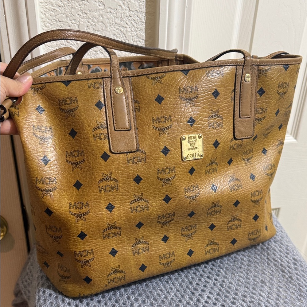 MCM Brown Logo Tote Bag Reversible